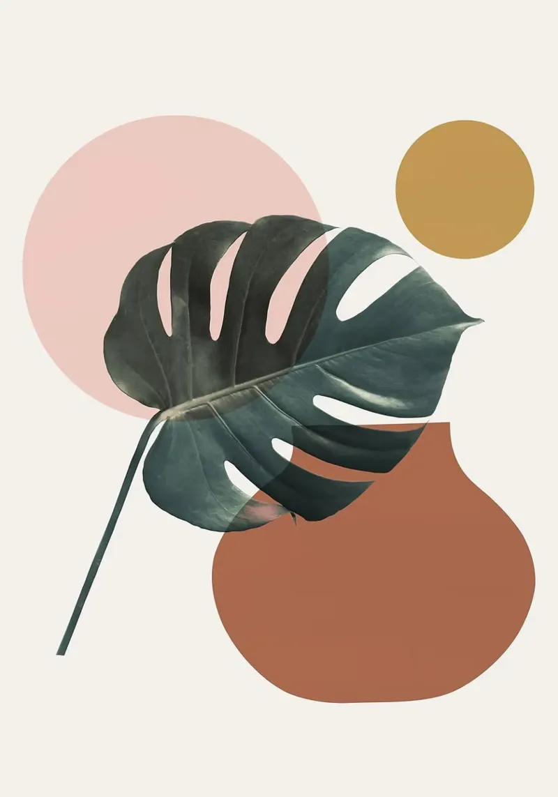 foglia di monstera poster con telaio in legno da Abstract Botanical Art