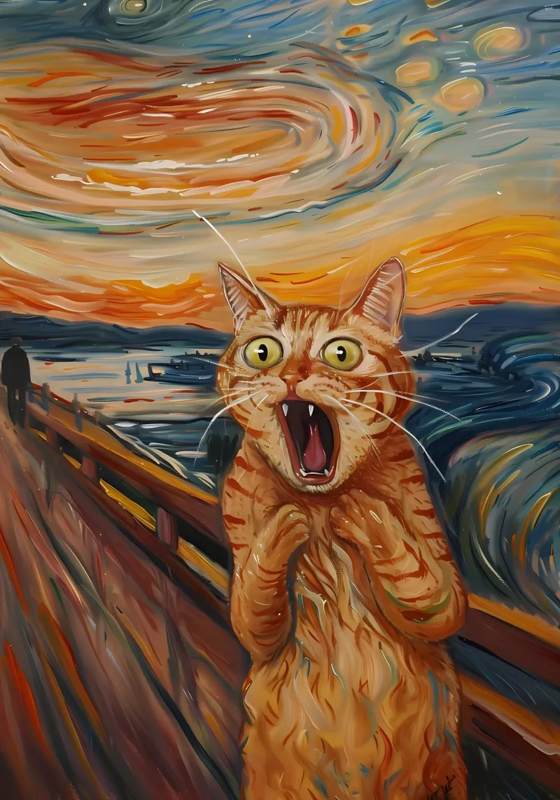 gatto notte stellata cielo ponte fiume poster da Paul Vasquez