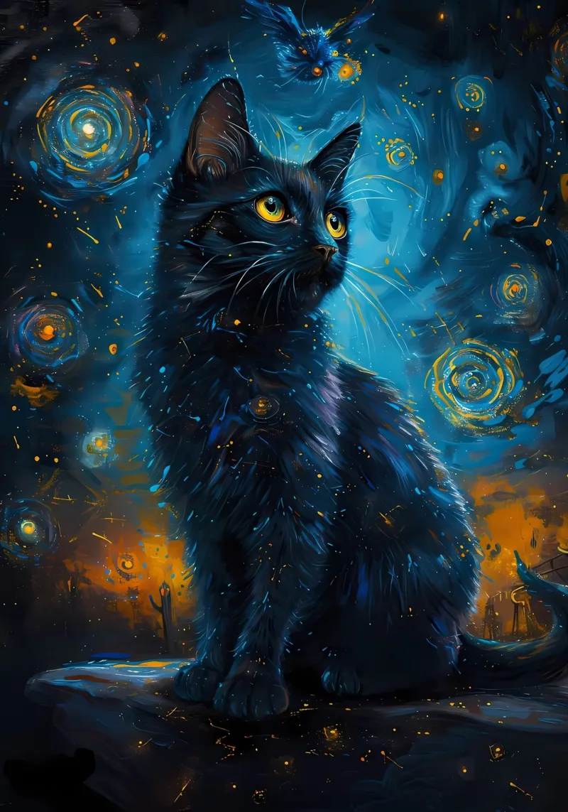Katze Nachthimmel Sterne Eule Forex-Platte von Dale Edward YoungJr