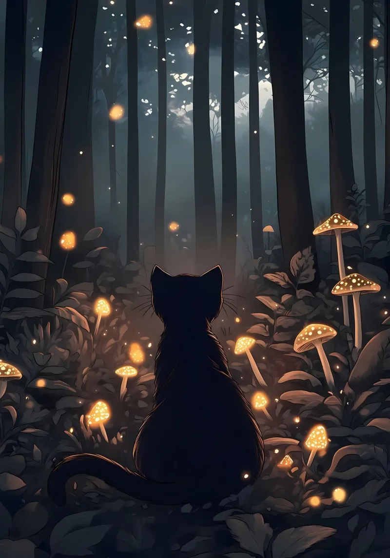 gato bosque setas luciérnagas hahnemühle de Dale Edward YoungJr