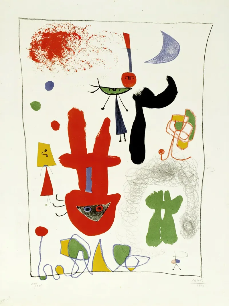 Acrobaten in nachttuin Joan Miro canvas van phillipp veisenberg