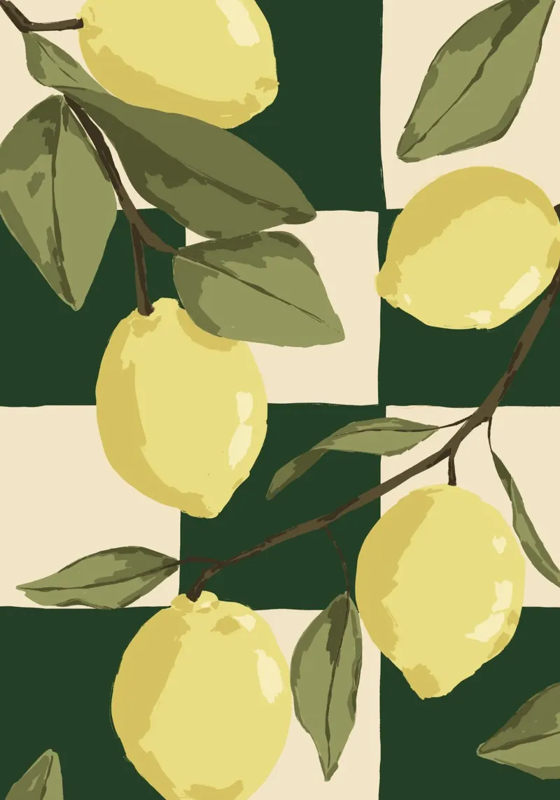 Illustrazione di limoni su piastrelle verdi. carta hahnemühle da Sixmai