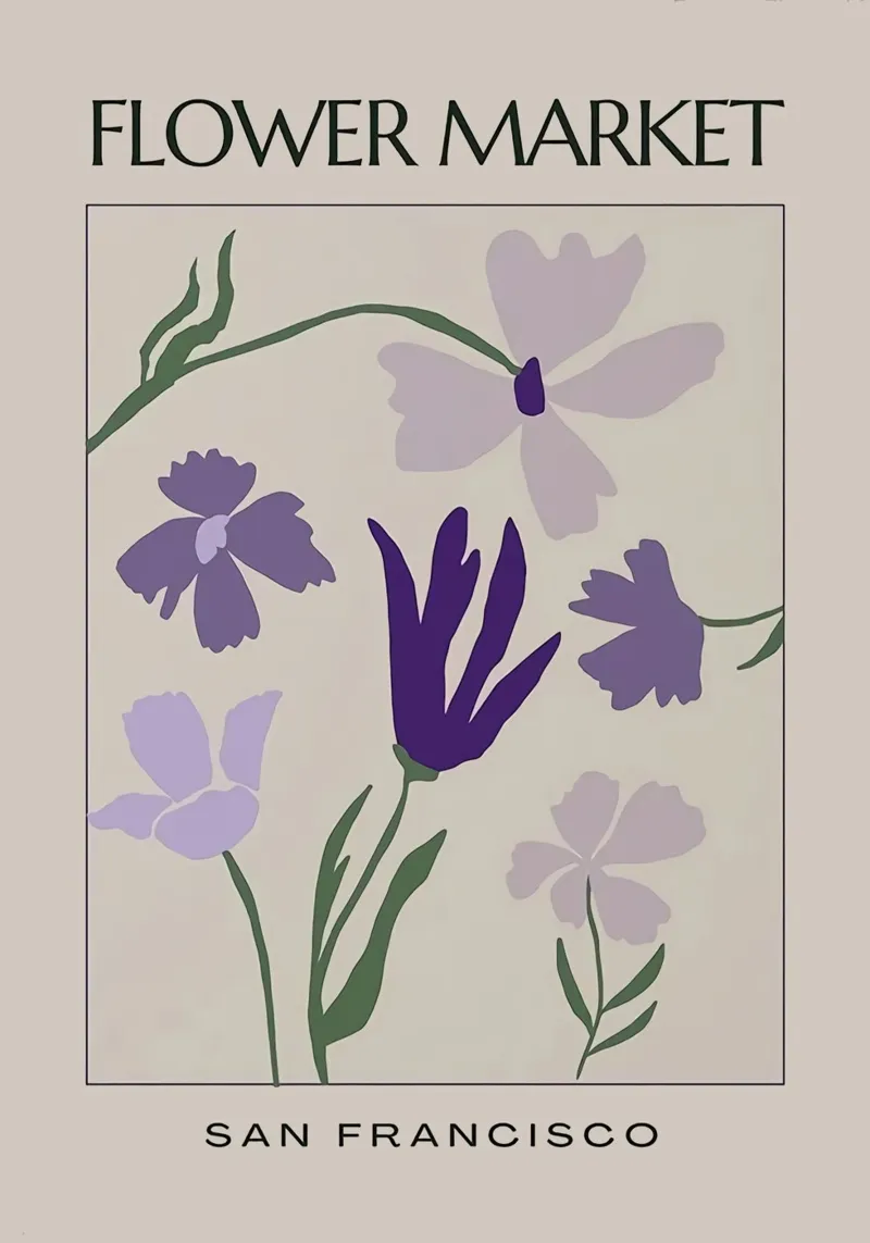 Mercato dei fiori di San Francisco poster con telaio in legno da Kunzeworld
