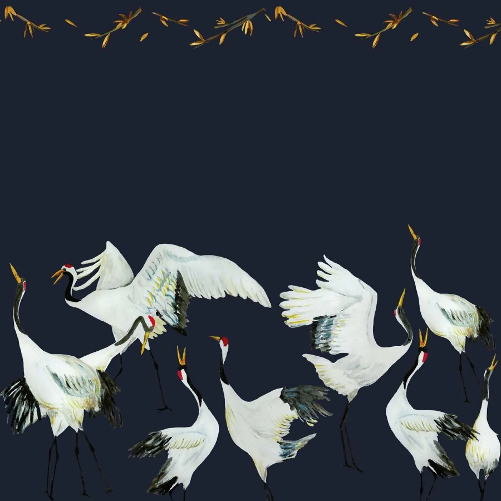 Japanese Crane Dance Blue poster con telaio in legno da Femke Zwaan