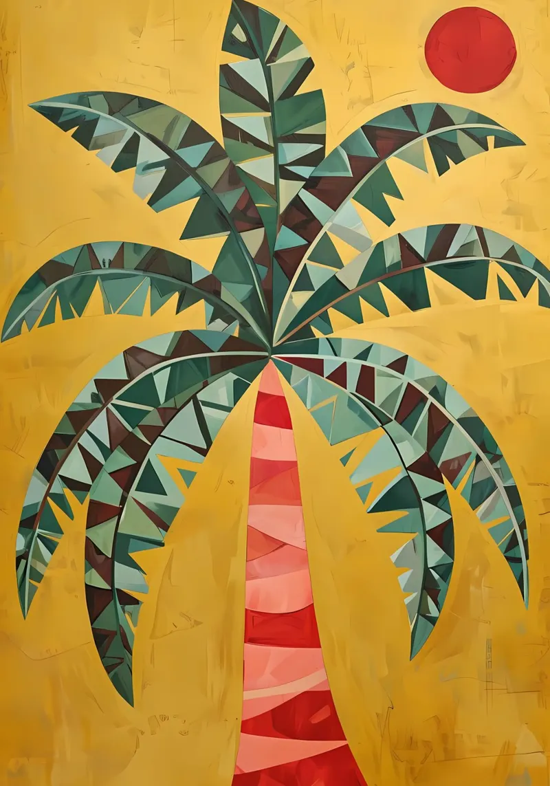 Palma geometrica sotto un sole cremisi poster da Artistic-shop