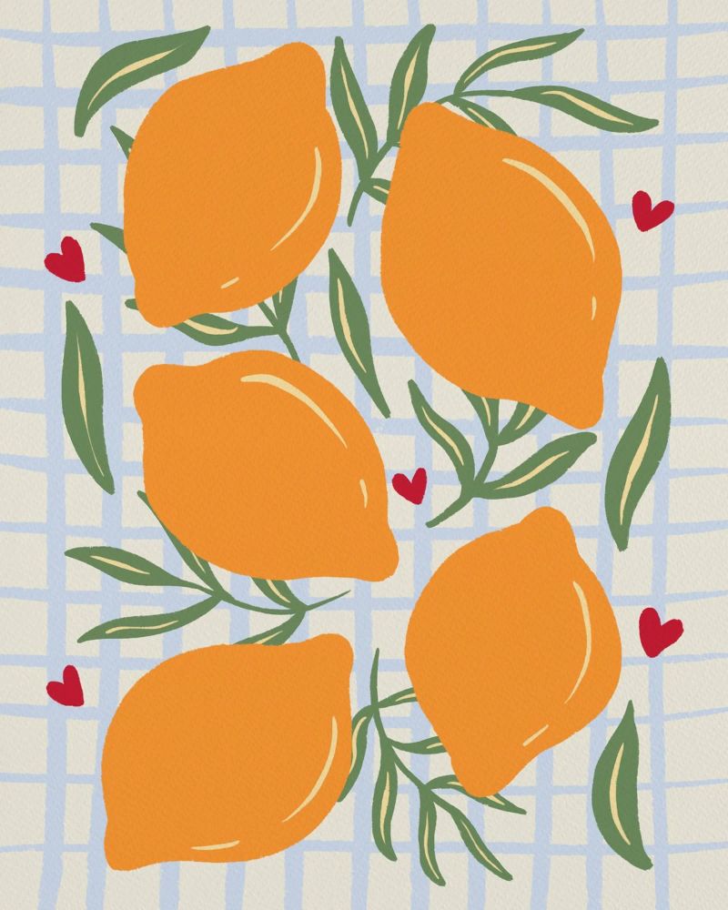 Lemons on a grid pattern canvas by Wackapacka