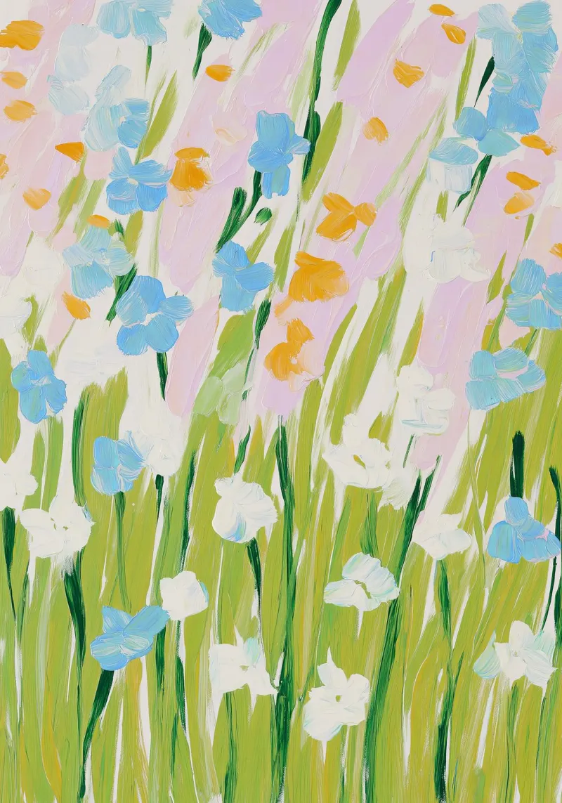 Wilde bloemen, Bloemenprint, Abstracte Bloemsierkunst aluminium-dibond van Boheme