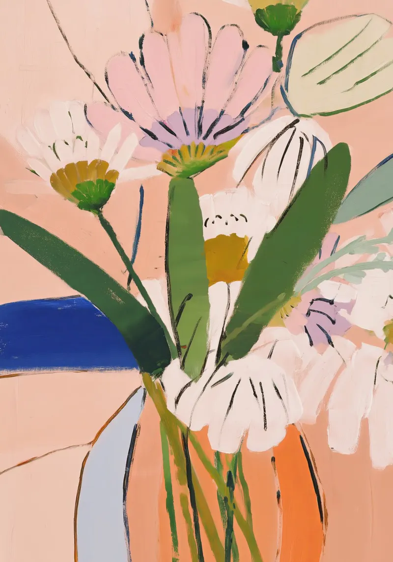 Abstrakte Blumen, Bunte Kunstdrucke, Moderne Blumenkunst Hahnemühle von Boheme
