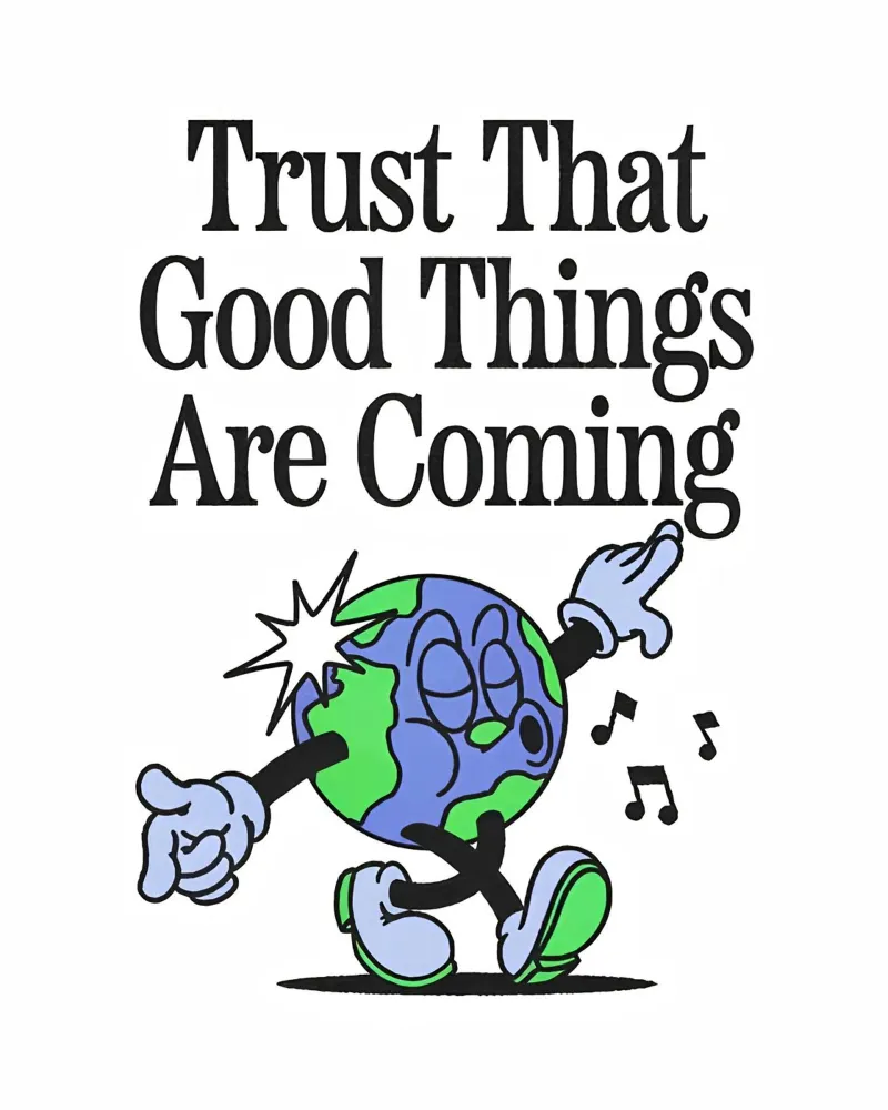 "Trust Good Things" Earth Character Art - Positive Vibes Ret metacrilato de NorwesClub