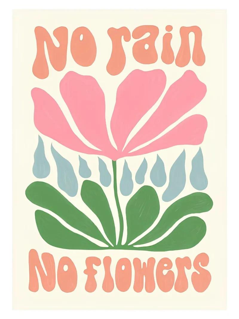 "No Rain No Flowers" Arte Botánico - Minimalista Boho Ilustrar hahnemühle de NorwesClub