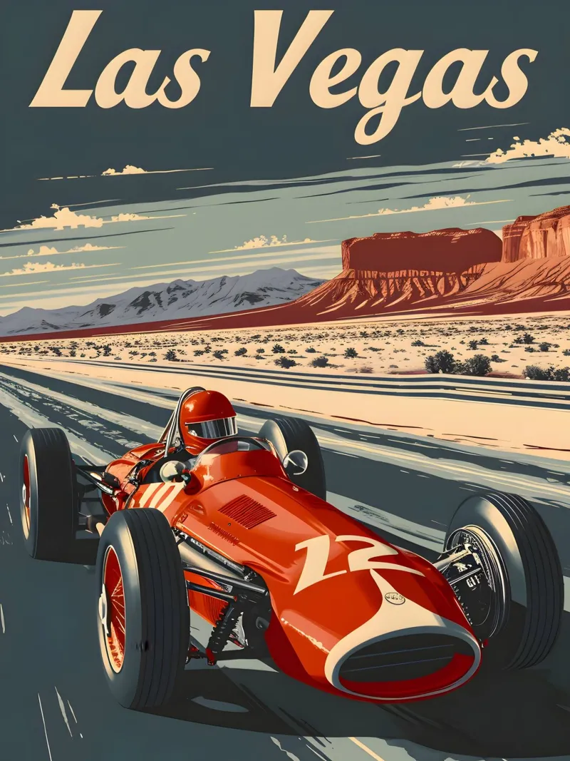 Las Vegas auto da corsa d'epoca arte Nevada poster con telaio in alluminio da Vintage Travel Art