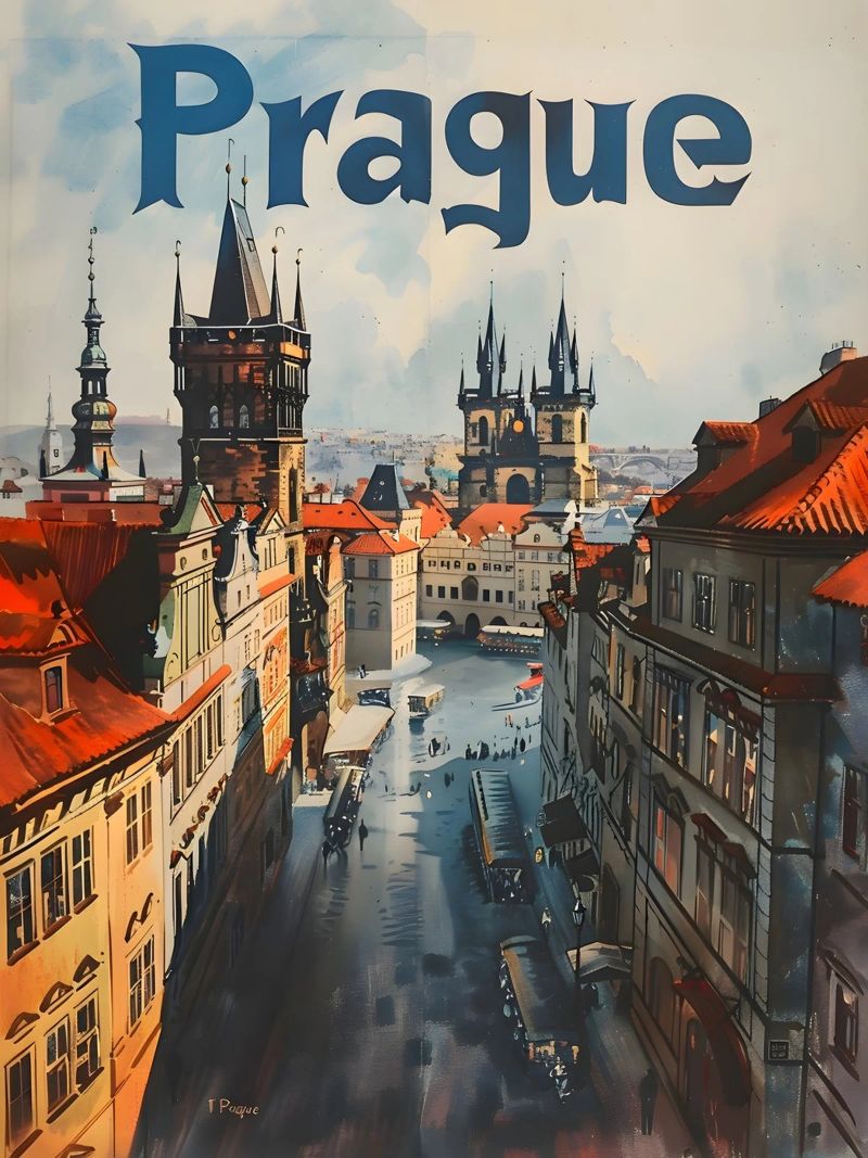 Prague art vintage poster de Vintage Travel Art