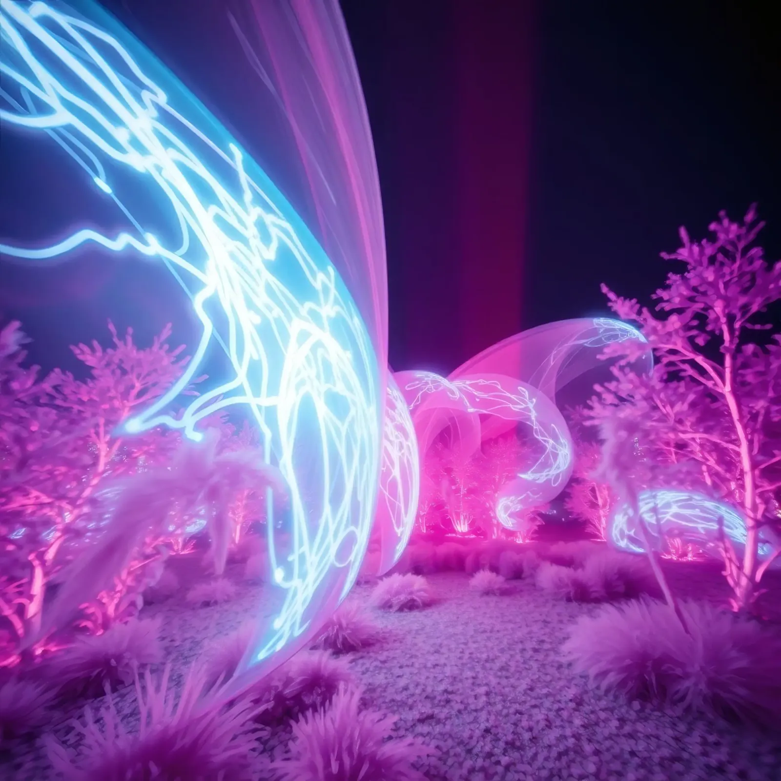 Vibrant display of neon lights in surreal landscape canvas by DesignDoodle
