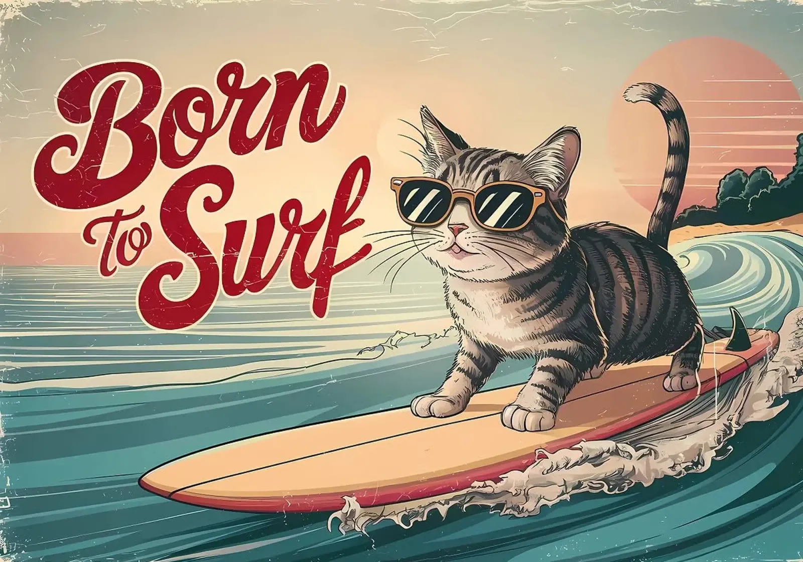 chat surfant poster avec cadre en bois de Abstract Botanical Art