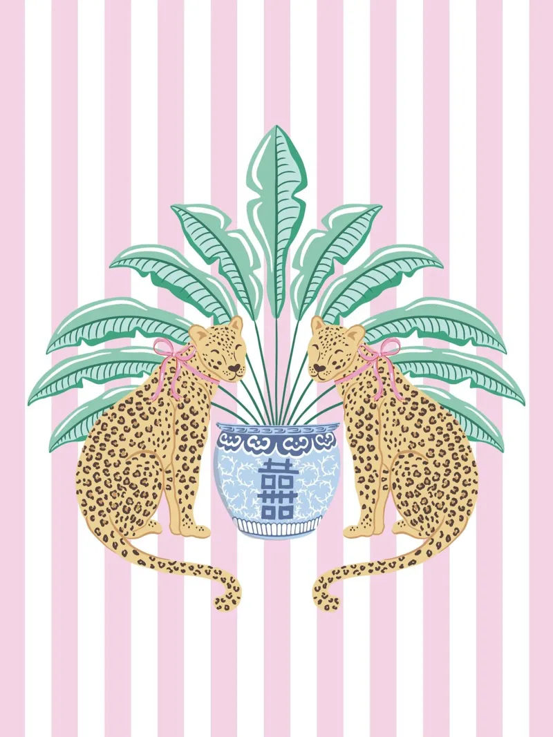 Leopards with ginger jar on pink stripes plexiglass da Vivdesign