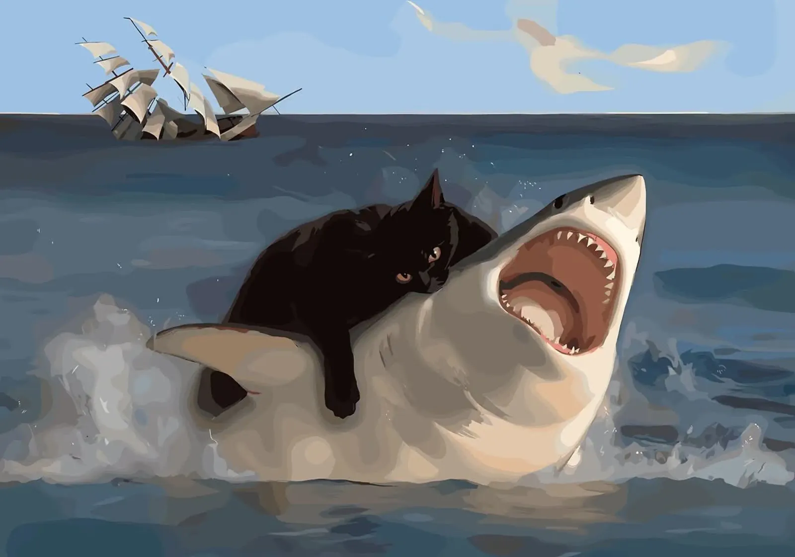 cat and shark canvas with Floater frame by Abstract Botanical Art