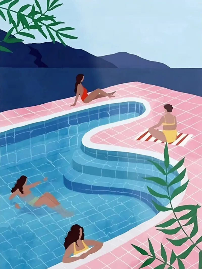 Signore della piscina tela con Cornice a cassetta da khanrosie