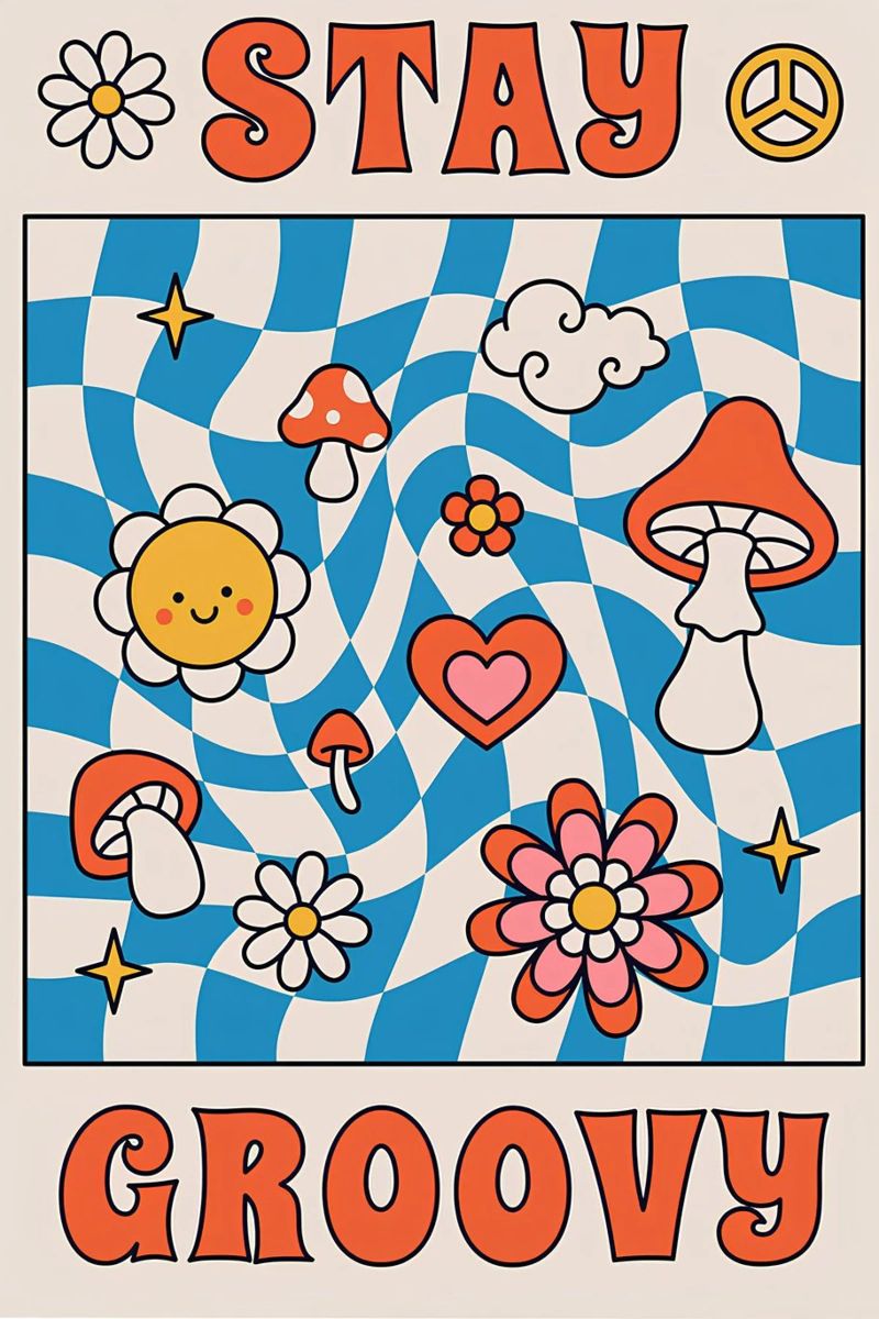 Arte Psicodélico Retro "Stay Groovy" - Indie Checkerboard & M poster de NorwesClub