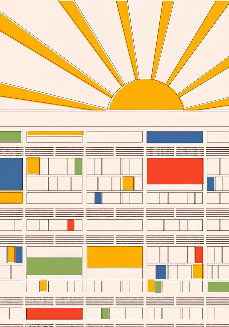 Le Corbusier Inspired Modernist Abstract Geometric Sun Print canvas with Floater frame by NorwesClub
