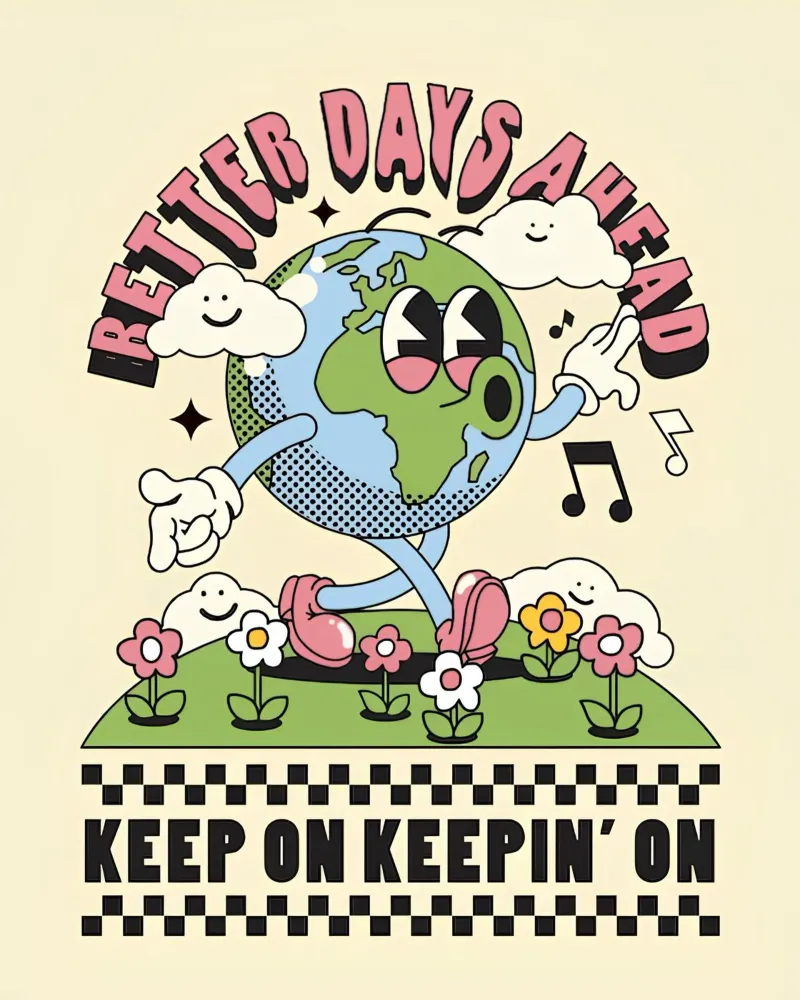 "Gimme Better Days Ahead" Pop Art retrò e ottimista della Terra pellicola backlit da NorwesClub