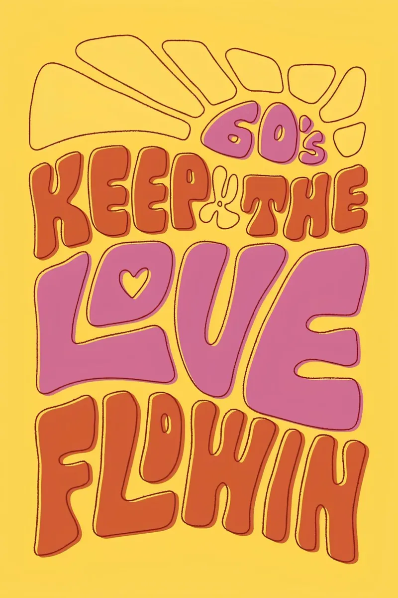 "Keep The Love Flowin'" Groovy 60s Psychedelic Pop Art hahnemühle de NorwesClub