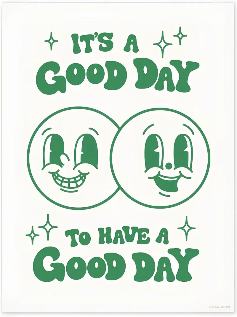 Stampa pop art retrò "It's A Good Day", facce felici, verde pellicola backlit da NorwesClub