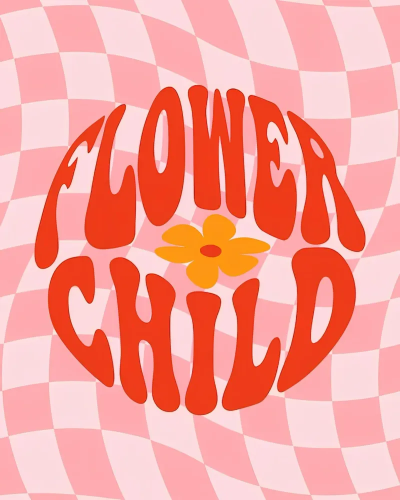 "Flower Child Rock Heart" Psychedelische Retro 70s kunstdruk canvas met Baklijst van NorwesClub