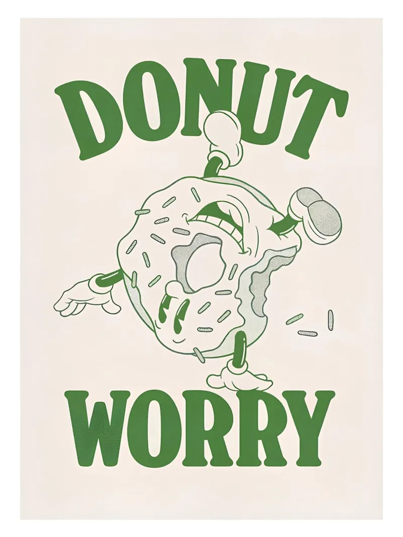 "Donut Worry Be Happy" Retro Sweet Groovy Pop Art Print metacrilato de NorwesClub