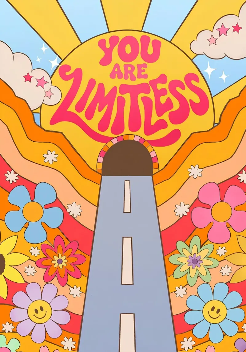 "You Are Limitless" Afirmación retro Puesta de sol Pop Art de ensueño metacrilato de NorwesClub