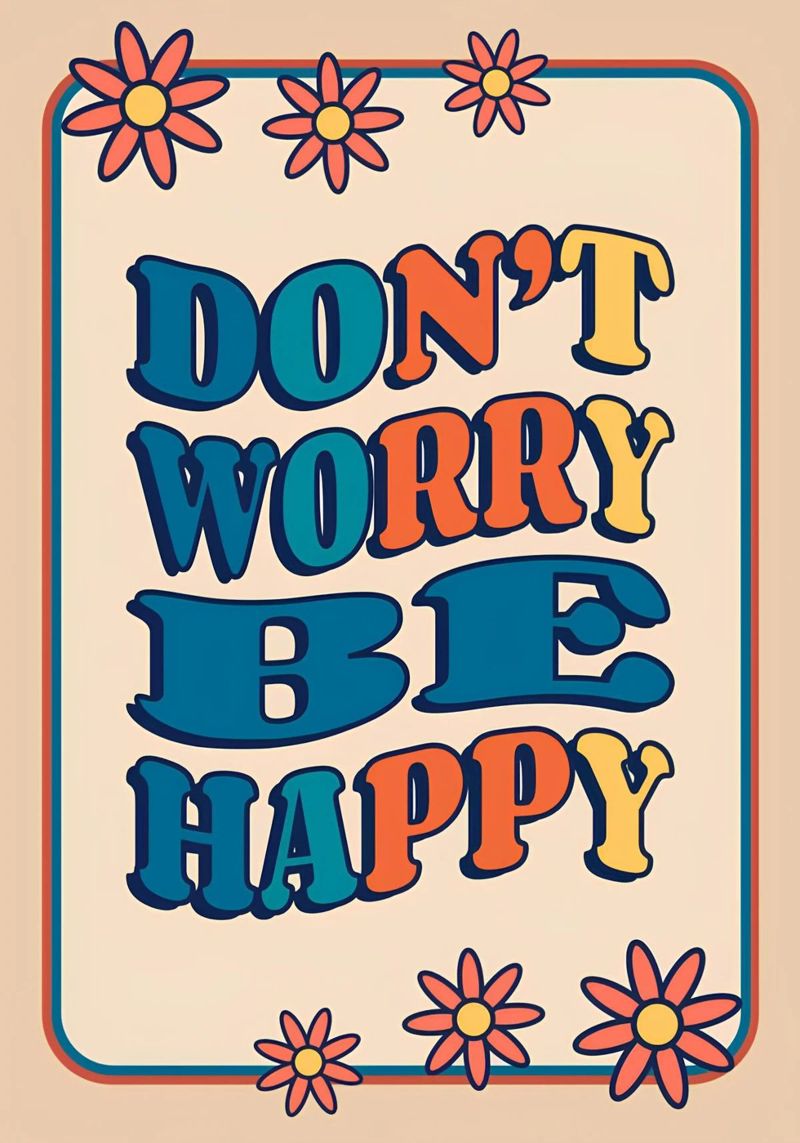 "Don't Worry Be Happy" Retro Groovy Optimistic Art Print canvas by NorwesClub