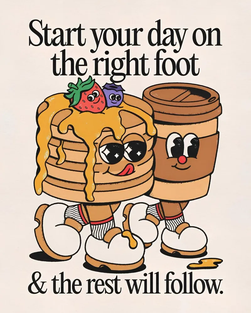 "Start Your Day Right" Retro Cartoon Pancakes Pop Art hahnemühle by NorwesClub