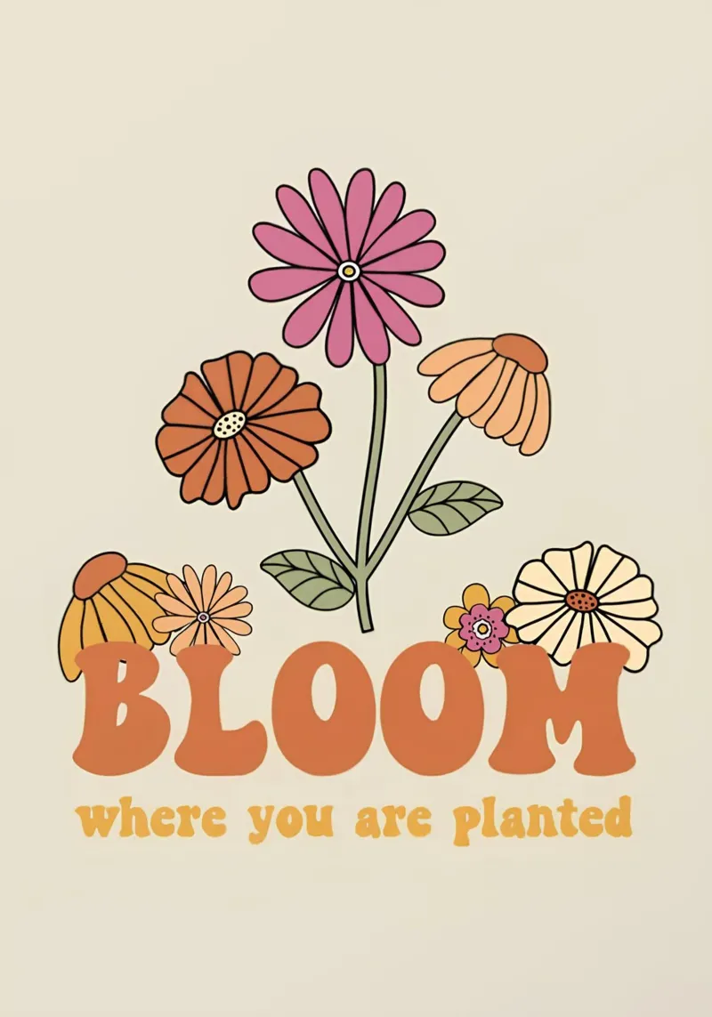 Arte della crescita ottimistica floreale retrò "Bloom Where Planted". pellicola backlit da NorwesClub