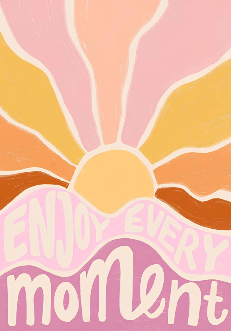 "Genieße jeden Moment" Retro-Sonne Blume Groovy Pop Art Poster von NorwesClub