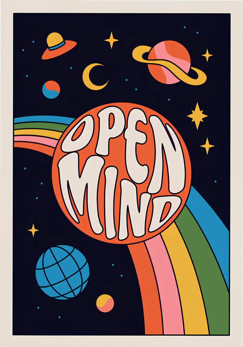 "Open Mind" Psychedelic Retro 60s Abstract Pop Art poster with wooden frame by NorwesClub