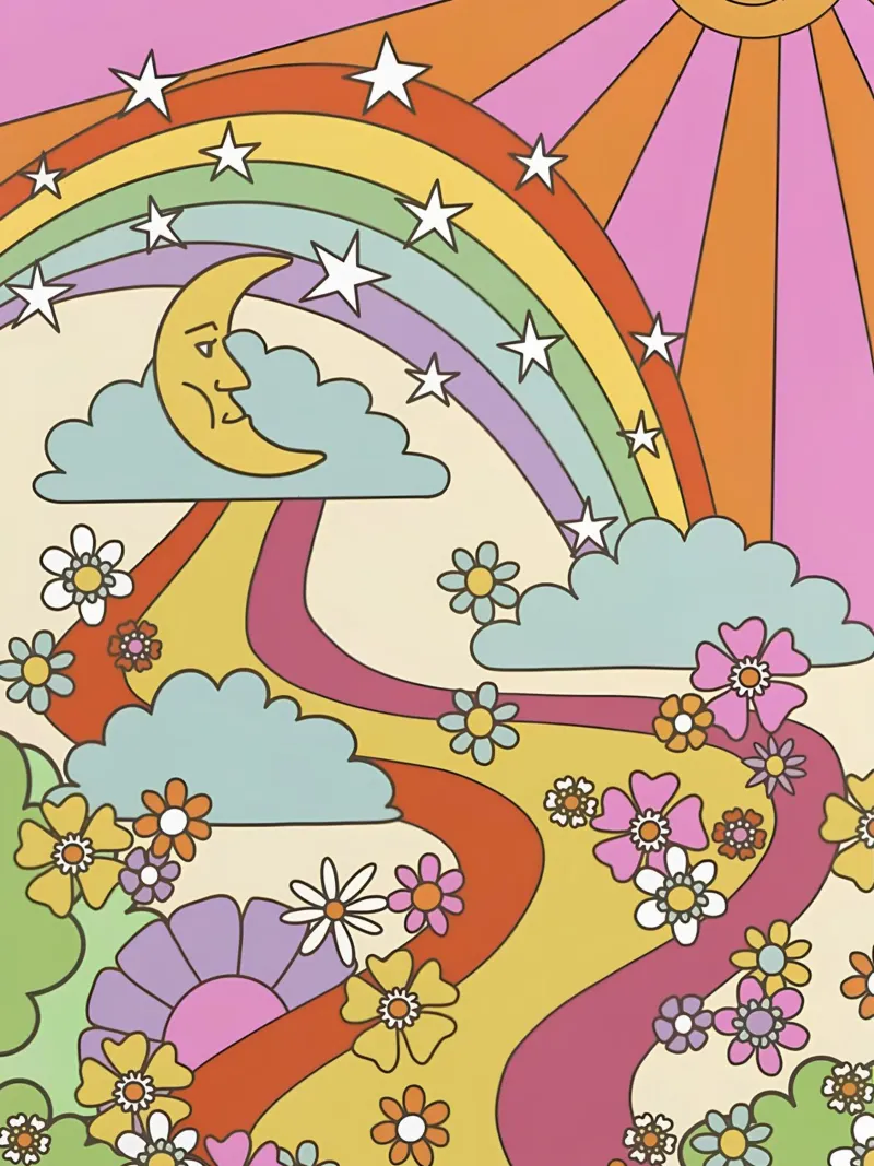 Marta Olga Klara Psychedelic 70s Abstract Groovy Print metacrilato de NorwesClub