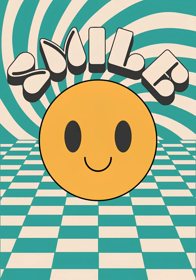 "Smile" Faccia felice groovy Retro Pop Art Stampa gialla pellicola backlit da NorwesClub