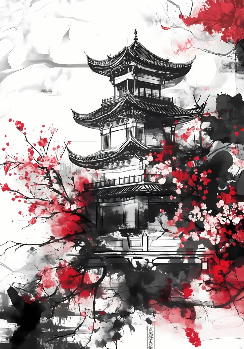 pagoda cherry blossoms traditional architecture east asian b acrylic glass by Janine P McGuire