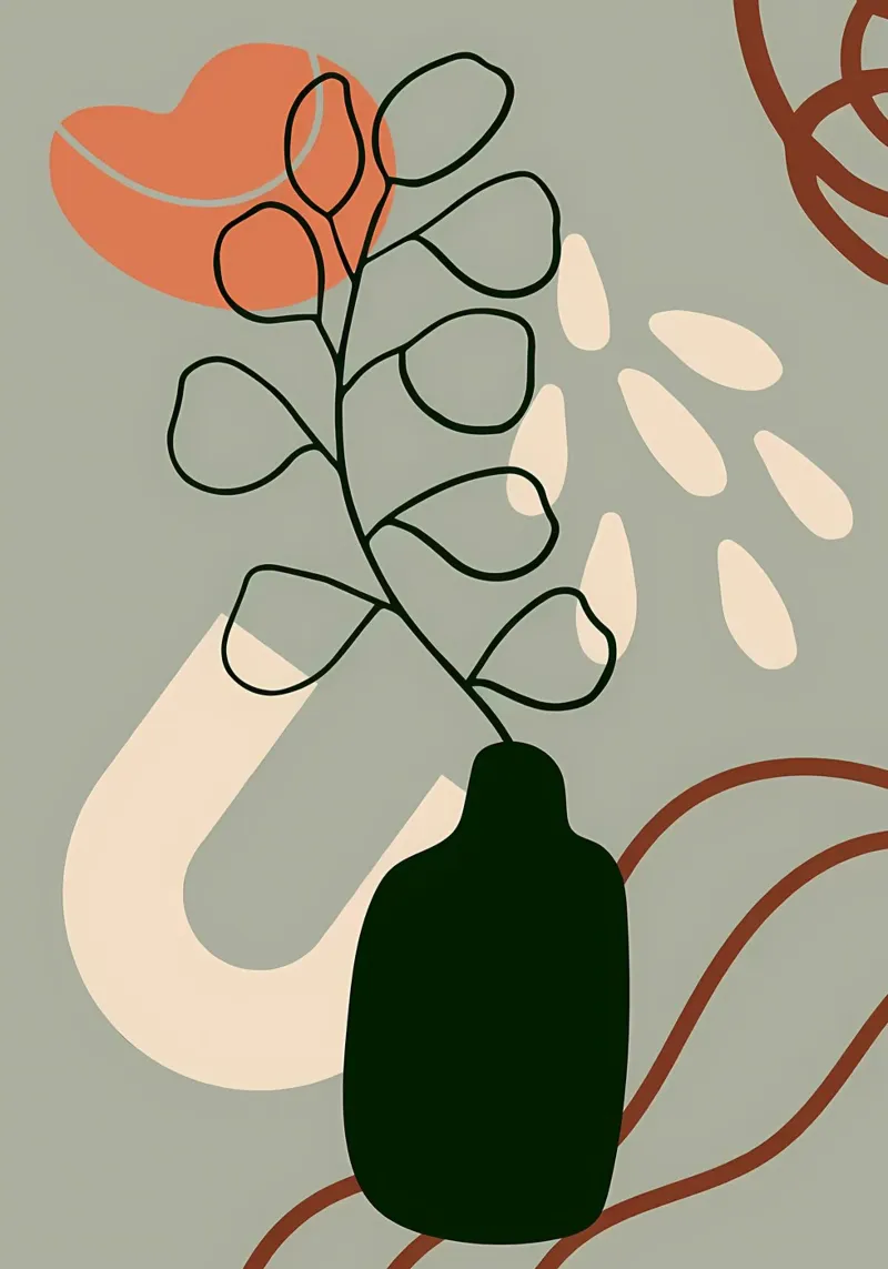vase abstract leaves stem abstract shapes canvas by Janine P McGuire