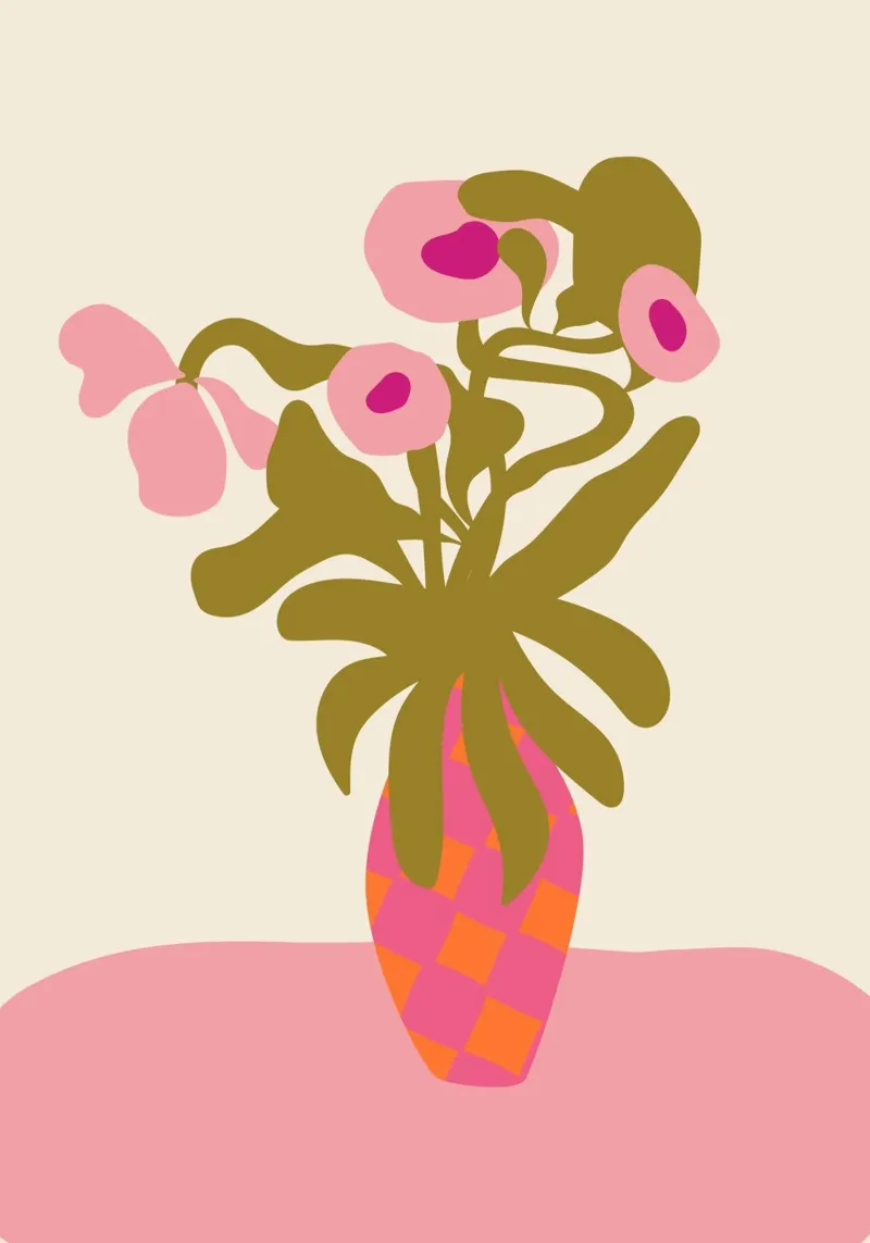 Lucila Perini Abstract Bloemstilleven Roze Vaas Kunst canvas met Baklijst van NorwesClub