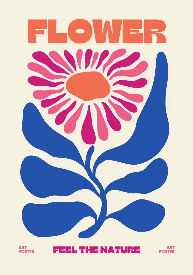 Psychedelic Flower Power Retro Floral 60s Pop Art Print poster de NorwesClub