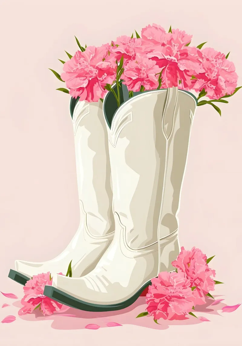 Botas de vaquera rosa Retro Western Floral Pop Art Print metacrilato de NorwesClub