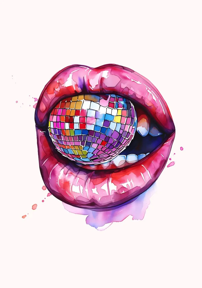 Disco Ball Lips Retro Colorful Pop Art Eclectic Print metacrilato de NorwesClub