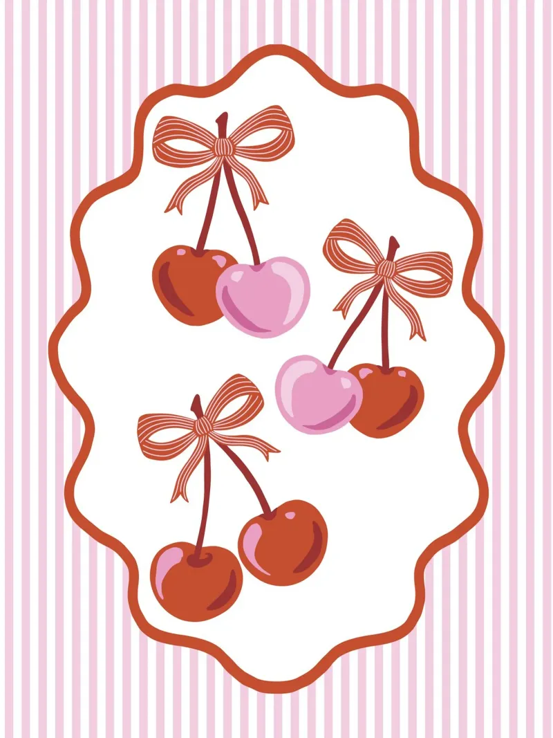 Coquette cherries with ribbons and pink stripes alluminio dibond da Vivdesign