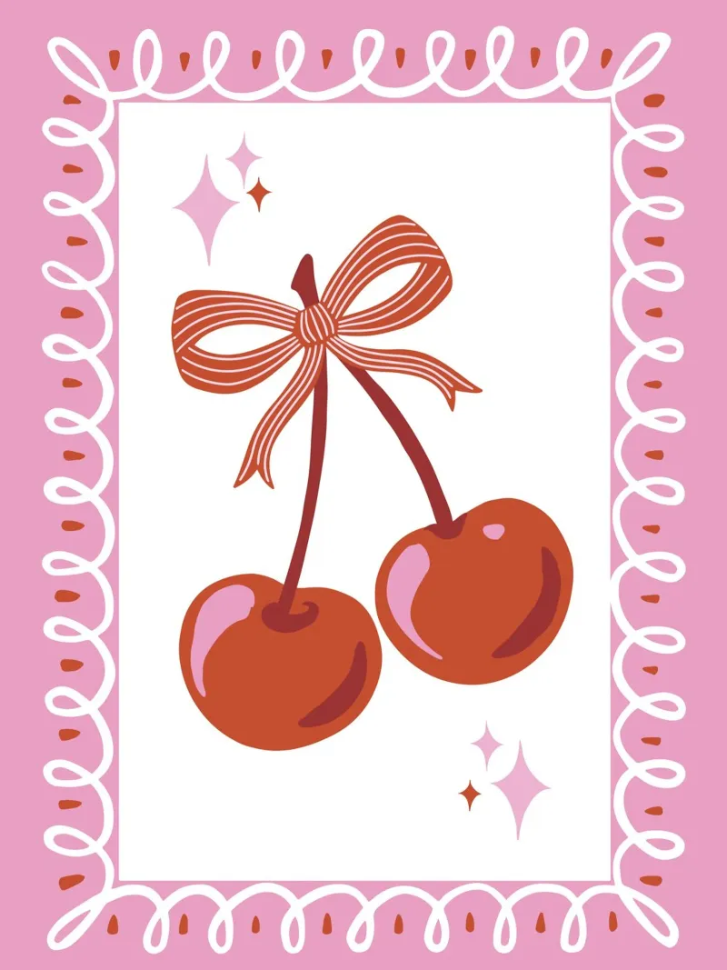 Coquette cherries with decorative border carta hahnemühle da Vivdesign