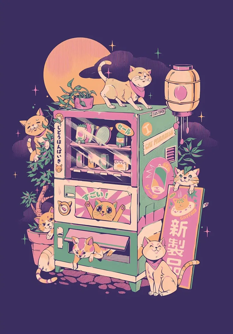 distributore automatico di gatti luna lanterna giapponese pellicola backlit da Paul Vasquez