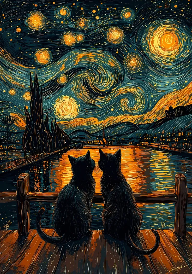 cats stars night sky bridge forex plate by MinimalistPosterCharles