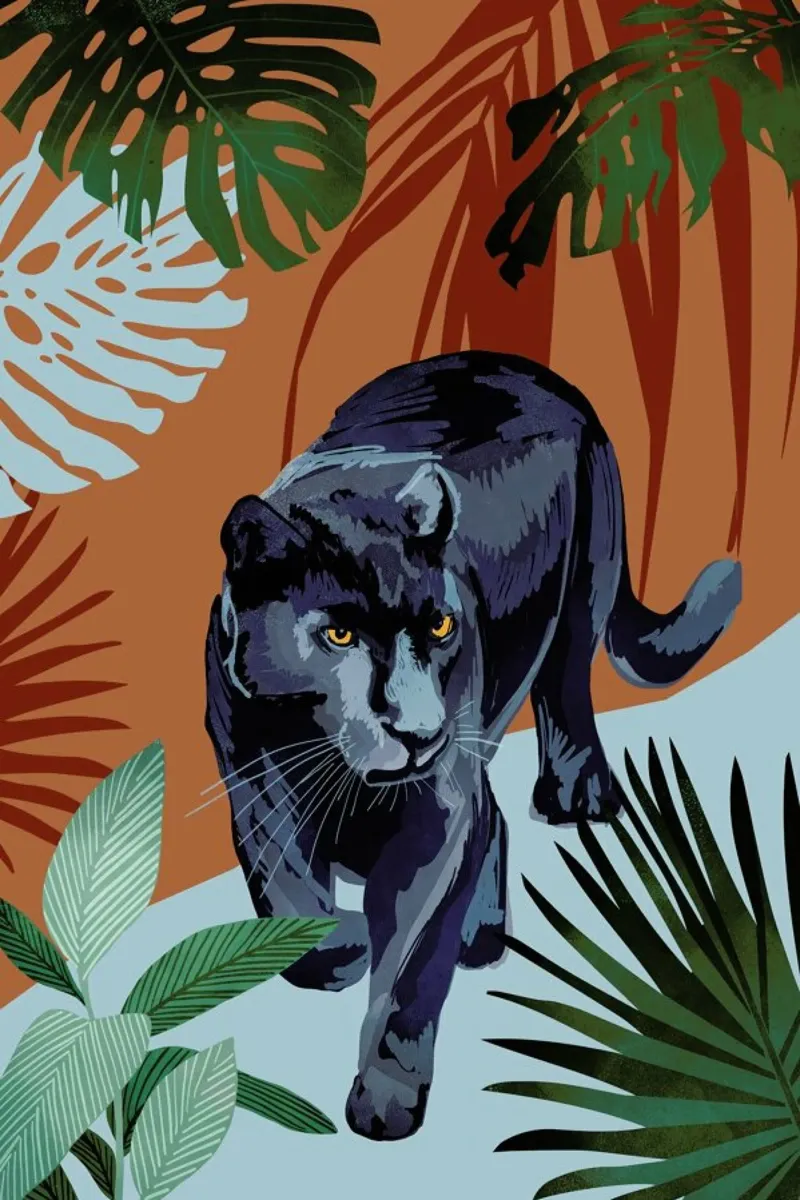 Walk Of The Black Panther poster con telaio in legno da Goed Blauw