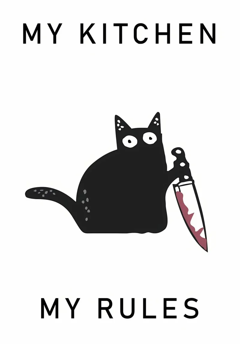 gatto coltello testo umorismo gatto nero pellicola backlit da MinimalistPosterCharles