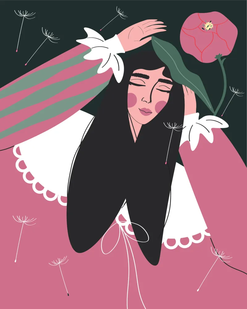 Dreamy Girl Illustration – Meditative Wall Art hahnemühle by Silvie Illustration