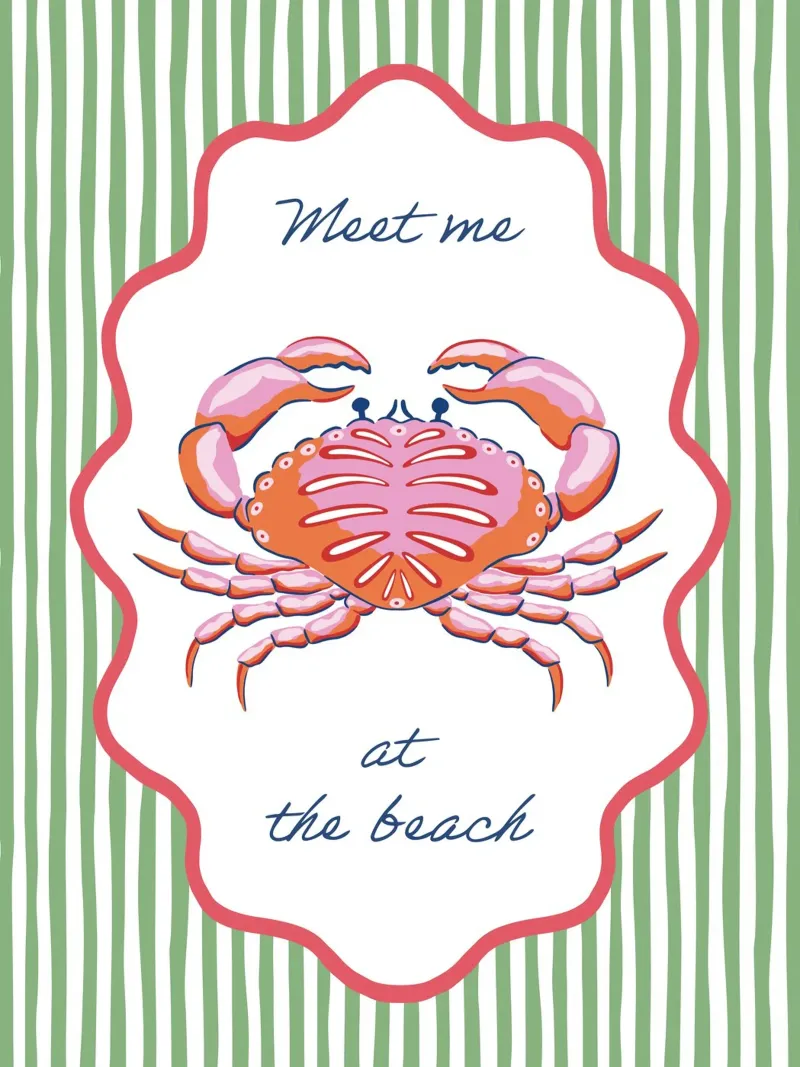 Meet me at the beach crab with border and stripes alluminio dibond da Vivdesign